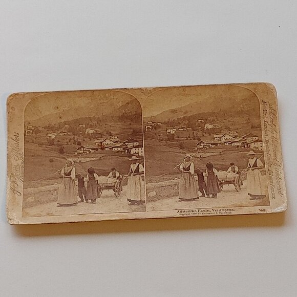 ANTIQUE Stereograph Card An Austrian Hamlet, Val Ampesso by Underwood & Underwoo - Picture 1 of 5